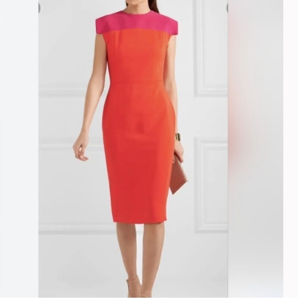 Antonio Berardi Two Tone Stretch Cady Sheath Dress in Pink Orange Size 10/12